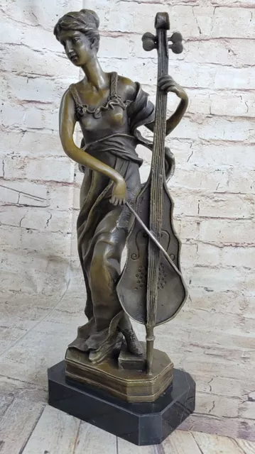 Young Woman Playing Cello Bronze Metal Statue Sculpture Figure Original Art Milo