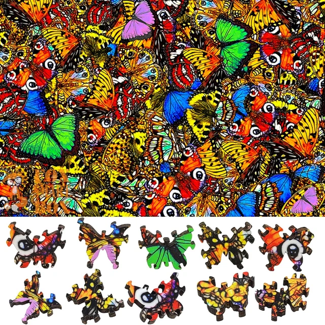 Wooden Jigsaw Puzzle for Adults by FoxSmartBox -216 Pieces-Challenge Butterflies