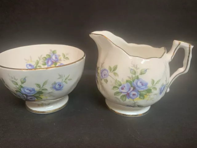 Aynsley Demi Tasse Creamer & Sugar Bowl Marine Rose England Bone China 1934-1939