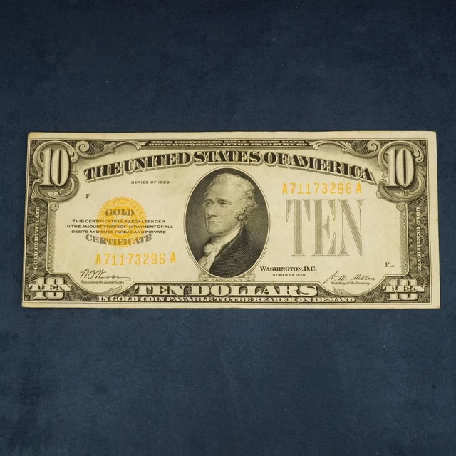 Series of 1928 $10 Gold Certificate Ten Dollar Bill FR 2400 - Free Shipping USA