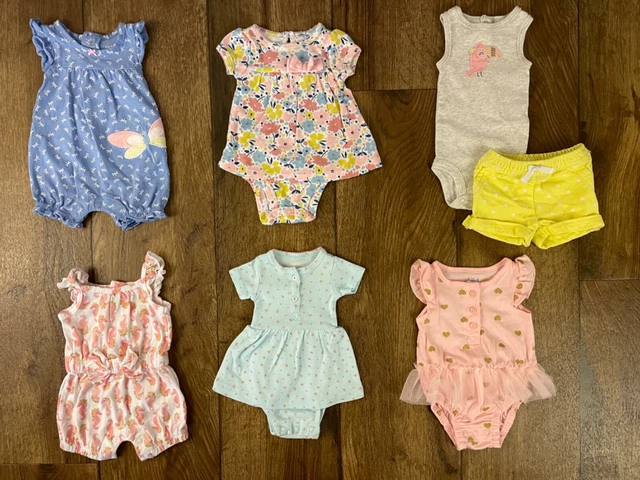 Carters Newborn Baby Girl Clothes Lot Rompers Dress 2 PC Outfits Seahorse Floral