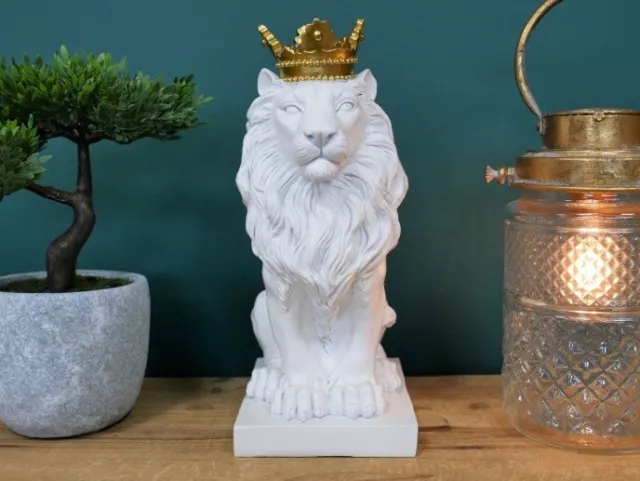 White Lion with Golden Crown Ornament Statue Figurine BNIB Home Décor New A