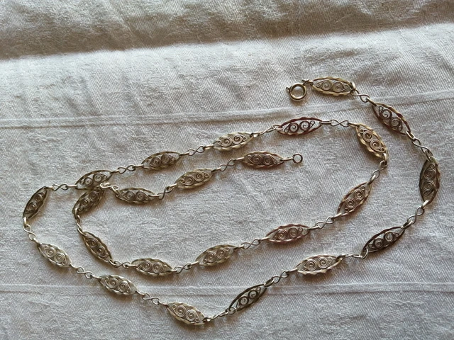 Très Belle , vieux Chaîne, Collier, 925 Argent, 3 Brins Tw. Doré