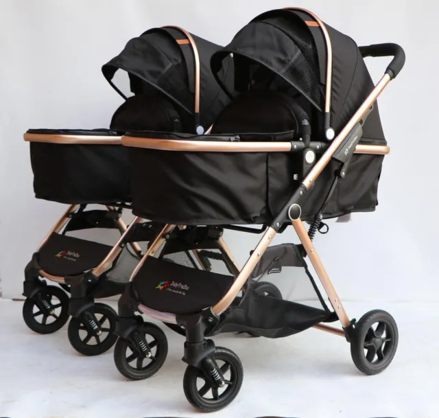 PASSEGGINO TRIO 3in1 DOPPIO/GEMELLARE PER DUE NERO SEDILE AUTO BAMBINI POUSSETTE