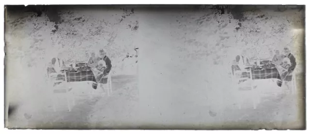 France Family at the Table c1930 Photo NEGATIVE STEREO Plate Vintage V36L3n 2