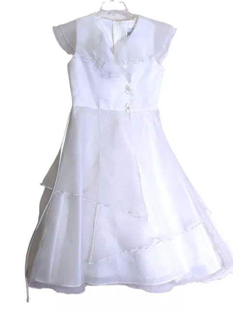 Sugar Plum Girls size 10 White Ruffled Waisted Party Wedding  Party Fancy Dress