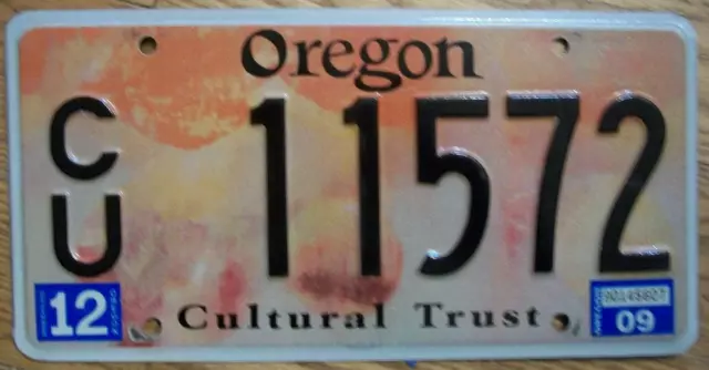 SINGLE OREGON LICENSE PLATE - 2009 - CU 11572 - Cultural Trust