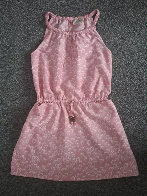 Next girls pink heart print summer dress with pockets age 5-6 years
