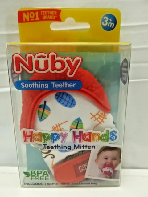 Nuby Soothing Teething Mitten with Hygienic Travel Bag - Pink 3m+ BPA Free NIP