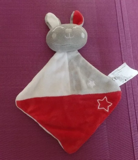 T1G / doudou lapin plat gris blanc rouge étoiles SIPLEC