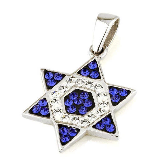 Collana ciondolo Croce in oro e argento con zirconi bianchi e blu