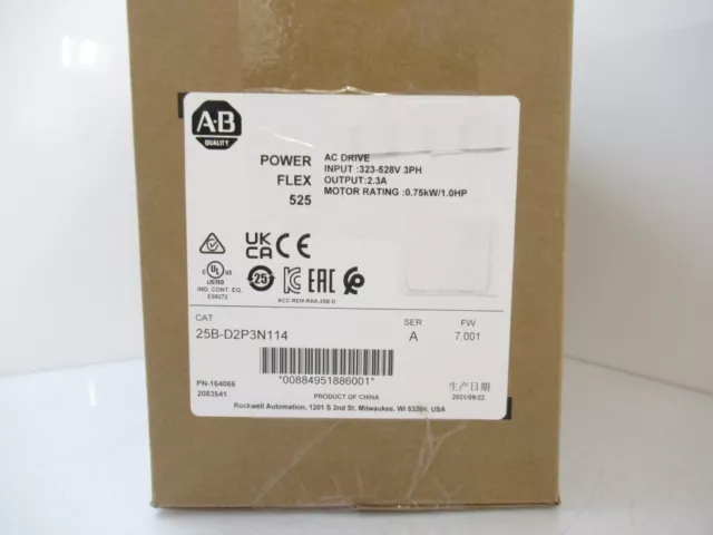 Allen-Bradley 25B-D2P3N114 PowerFlex 525 0.75kW 1Hp AC Drive 25BD2P3N114