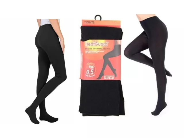 Ladies Fleece Lined Tights Thermal Winter Warm Black Full Foot THICK Tights