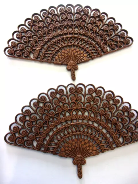 EUC Vtg Burwood Homco Resin Wall Fans Brown Hollywood Regency Mid Century Decor