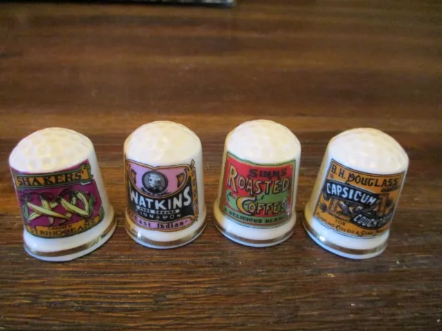 Vintage Retro Advertising Thimbles Lot of 4 Porcelain