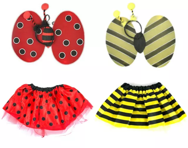 Bumble Bee Or Ladybird Fancy Dress Costume Tutu Wings Head Bopper Set Uk Seller