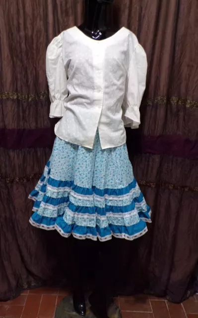 Malco Modes Floral Lace Square Dance Two Piece Skirt Blouse Top