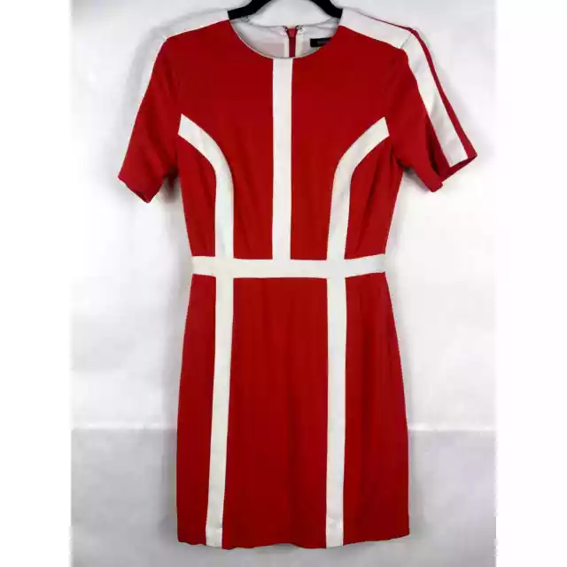 Cynthia Steffe Red White Shift Dress Womens Size 4 Short Sleeve