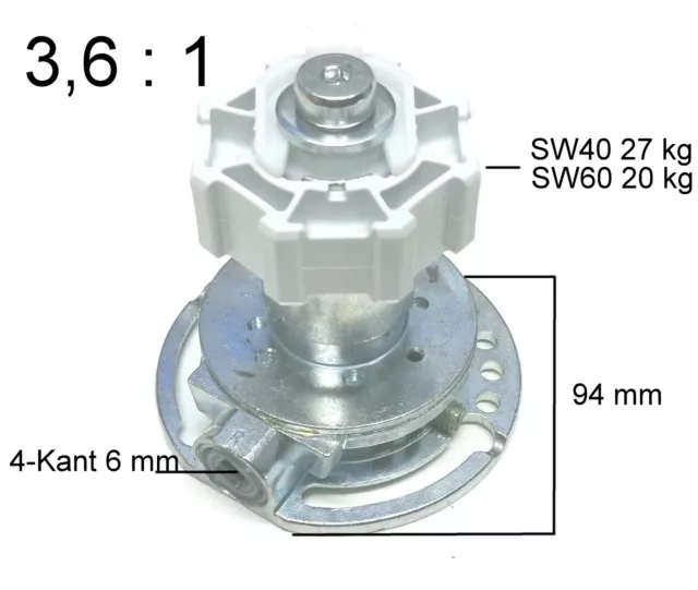 Reductor de Engranajes Cónicos Mecanismo Manivela 3,6:1 Persiana Adaptador SW40