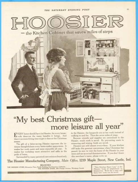 1919 Hoosier Kitchen Cabinet Vintage Print Ad New Castle IN Best Christmas Gift