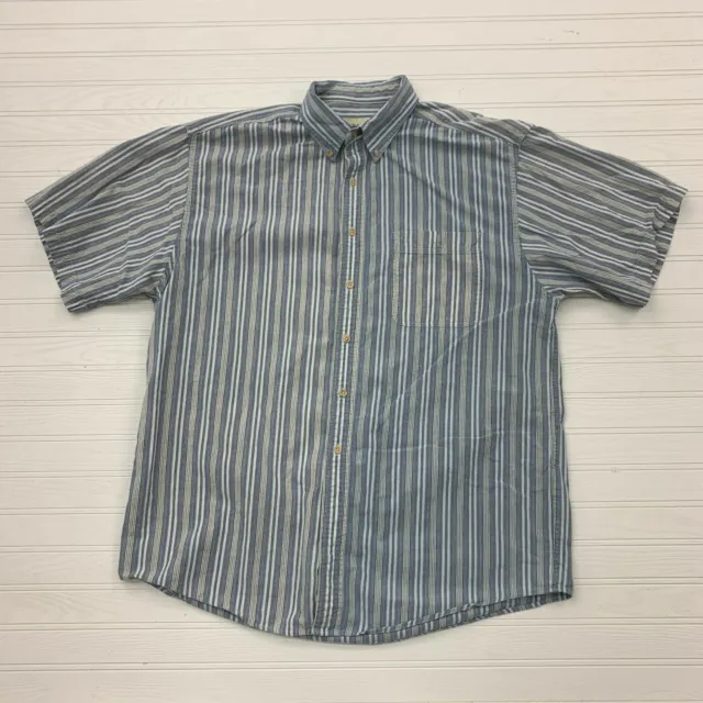 EDDIE BAUER SINGLE Pocket Striped Blue Button Down Shirt Adult Size L ...