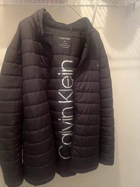 CALVIN KLEIN Men's Puffer Jacket XXL Aqua Black Full Zip Winter Coat CM908985