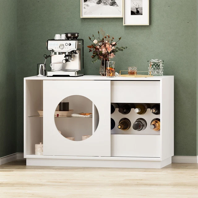 KITCHEN SIDEBOARD BUFFET Server Storage Wine Rack Sliding Side