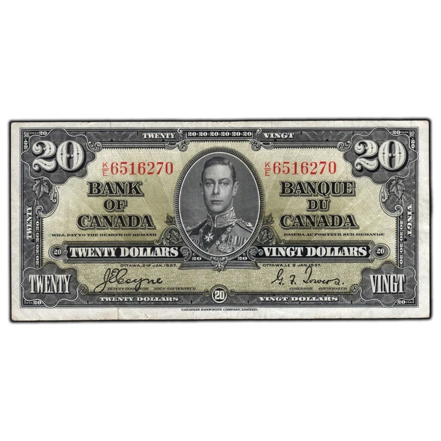 $20 1937 Bank of Canada Note Coyne-Towers K/E Prefix BC-25c