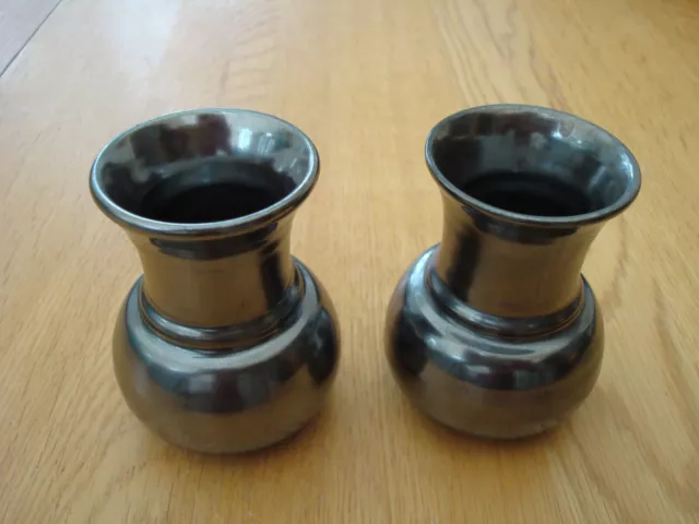 2 X Pewter Lustre Glaze Prinknash Pottery Ceramic Trumpet Vases Approx 3" Tall