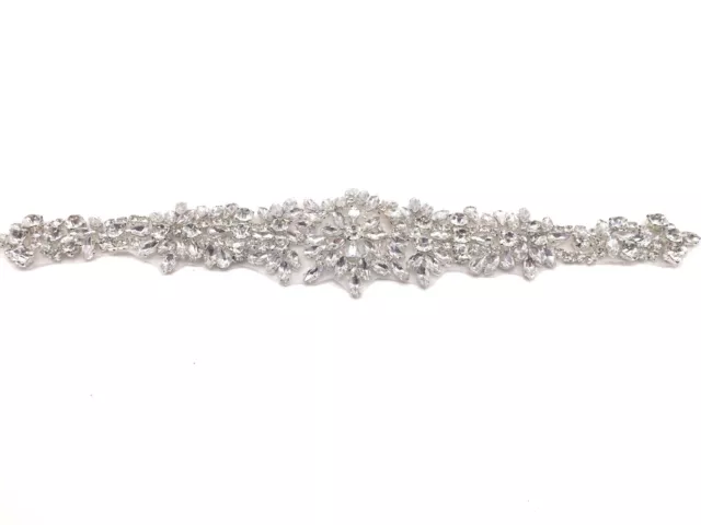 Beautiful Sew Iron On Rhinestone Crystal Motif Wedding Dress Sash Belt