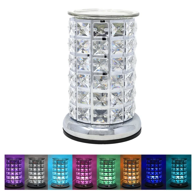 AROMA LAMP OIL Burner Wax Melt Silver Clear Crystal LED Colour