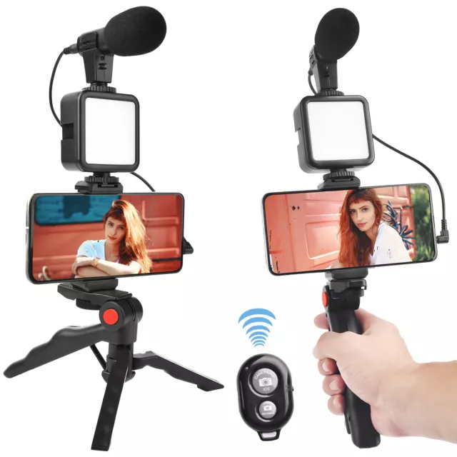 Smartphone Vlogging Set Video Kit With Table Tripod Mic LED Light Phone Holder