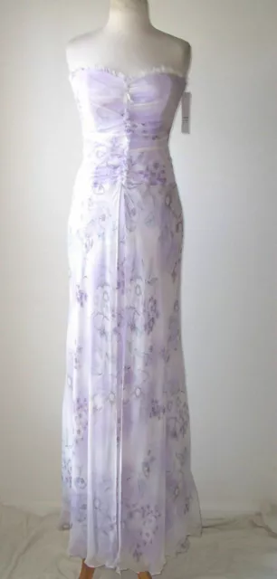 DAVID MEISTER Purple White Floral Silk Strapless Corset Dress Gown 6