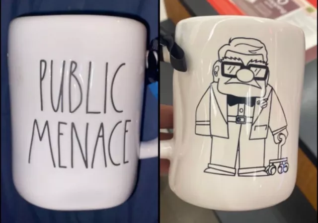 New Rae Dunn Disney Pixar "Up" Carl "Public Menace" 2 Sided Mug