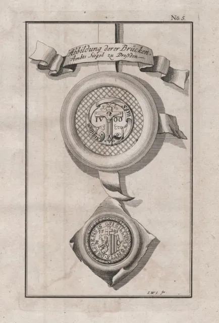 Dresda Brücken-amts-siegel Sassonia Incisione Engraving 1735