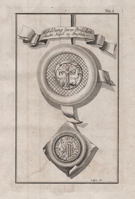 Dresda Brücken-amts-siegel Sassonia Incisione Engraving 1735