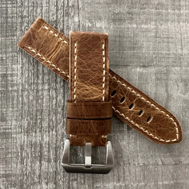 Marrone Pelle Italiana Cinturino Orologio Per Panerai Luminor Marina Pam 22mm EB - Foto 3