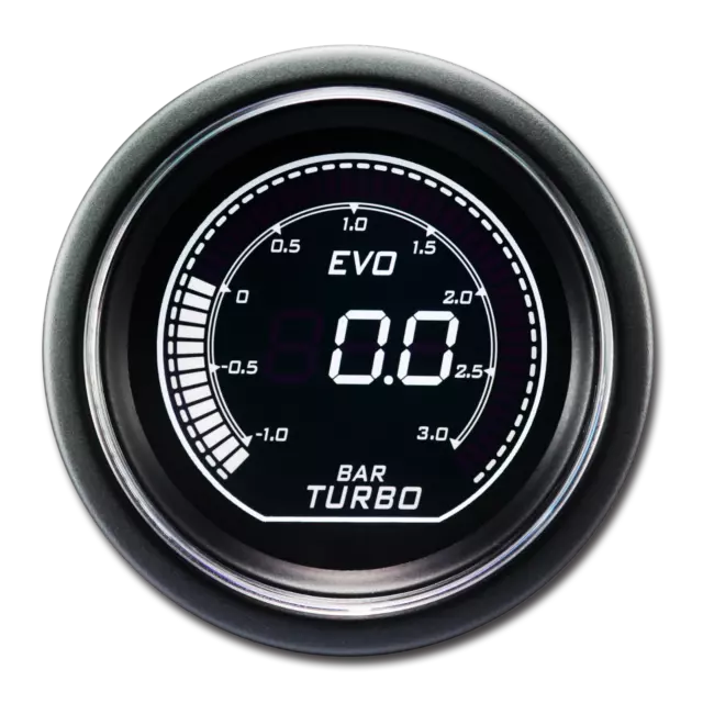 EVO 52mm 2-1/16" Digital Turbo Boost Gauge -1 ~ 3 BAR White & Green LCD