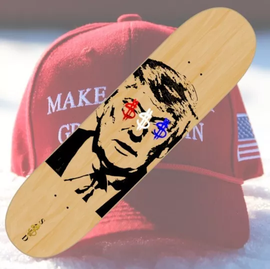 Brand New Donald Trump RED WHITE AND BLUE MONEY $OLD Skateboard Deck 8.0