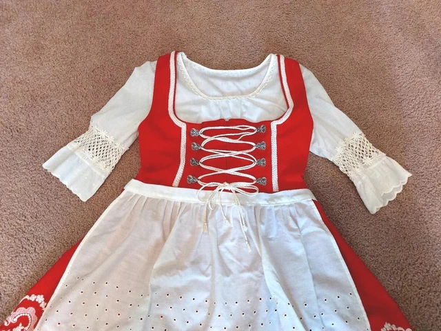 Authentic German Dirndl Dress Blouse Apron Lacing Hose Medium Sz