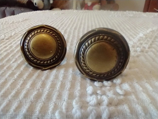 2 Vintage Brass Drawer Pulls,Knobs,Oxidized,1.25"Diameter, Ornate,70'S,3/4"Deep