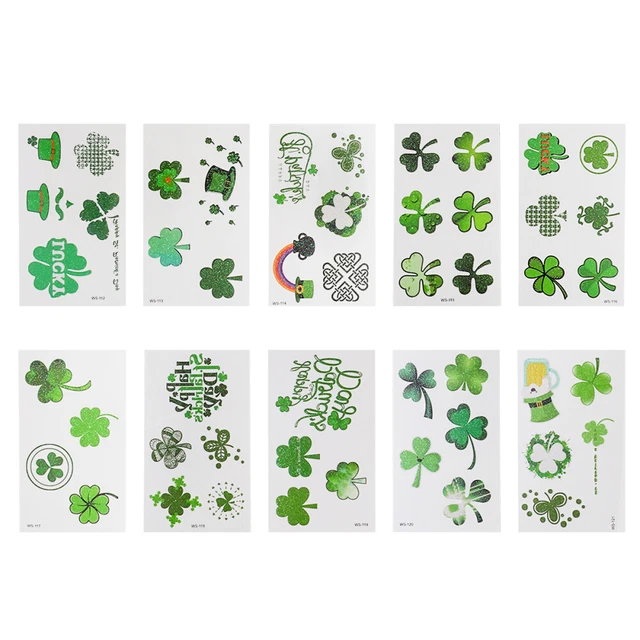 10 Sheets Motifs De Trèfle Stickers Autocollants Temporaires Enfant Face