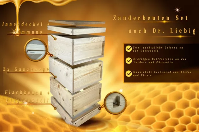 Bienenbeute Zander nach Dr. Liebig SET Ganzzarge - Massivholz-Fichte/Kiefer