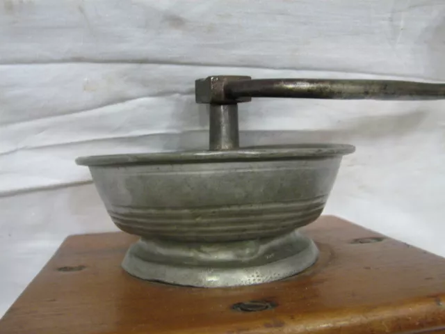 Early Signed Pewter Top Coffee Lap Grinder Burr Mill Kitchen Tool Dovetailed Box 2