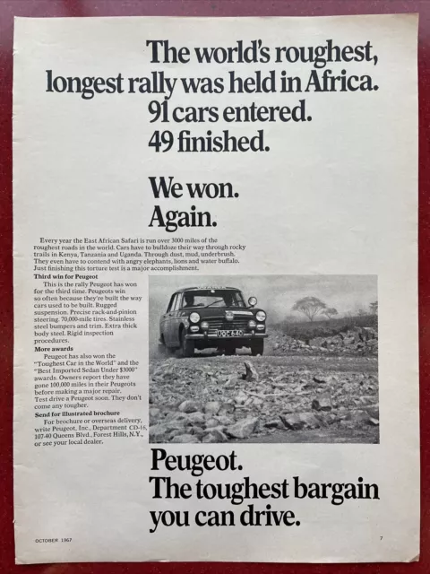 1967-1968 Peugeot 404 @ East African Safari  ~  Classic Original Print Ad