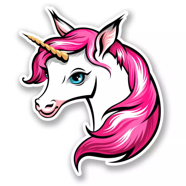 2 x Pretty Pink Unicorn Vinyl Stickers Laptop Car Girls Horse Fun Gift #6013/SV