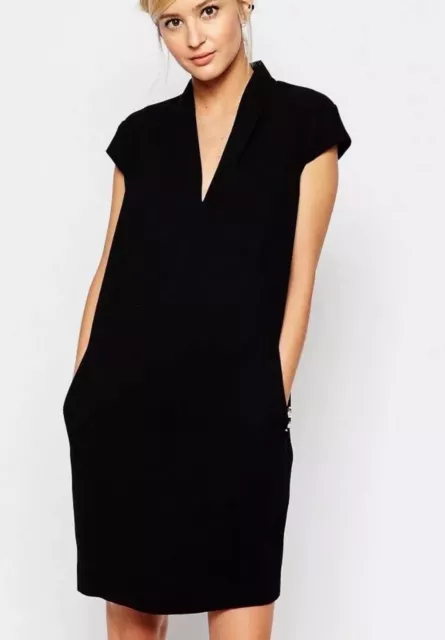 Whistles “Paige” V-Neck Black Shift Dress - Uk 8 - Worn Twi E - Cost £149