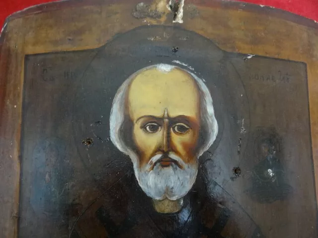 Very Fine Antique 19th Century St. Nicholas St. Nicolas Russian Wood Icon 3