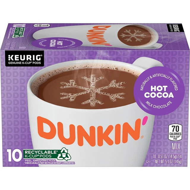 DUNKIN DONUTS MILK Chocolate Hot Cocoa Single Serve K-Cups - 10 Count £ ...