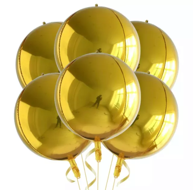3x Gold 22" Round Sphere Shape 4D Foil ORBZ Balloon Wedding Birthday Baby Shower